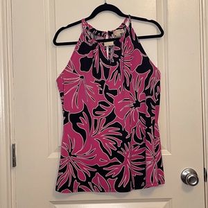 Michael Kors Pink and Black Floral Sleeveless Top
